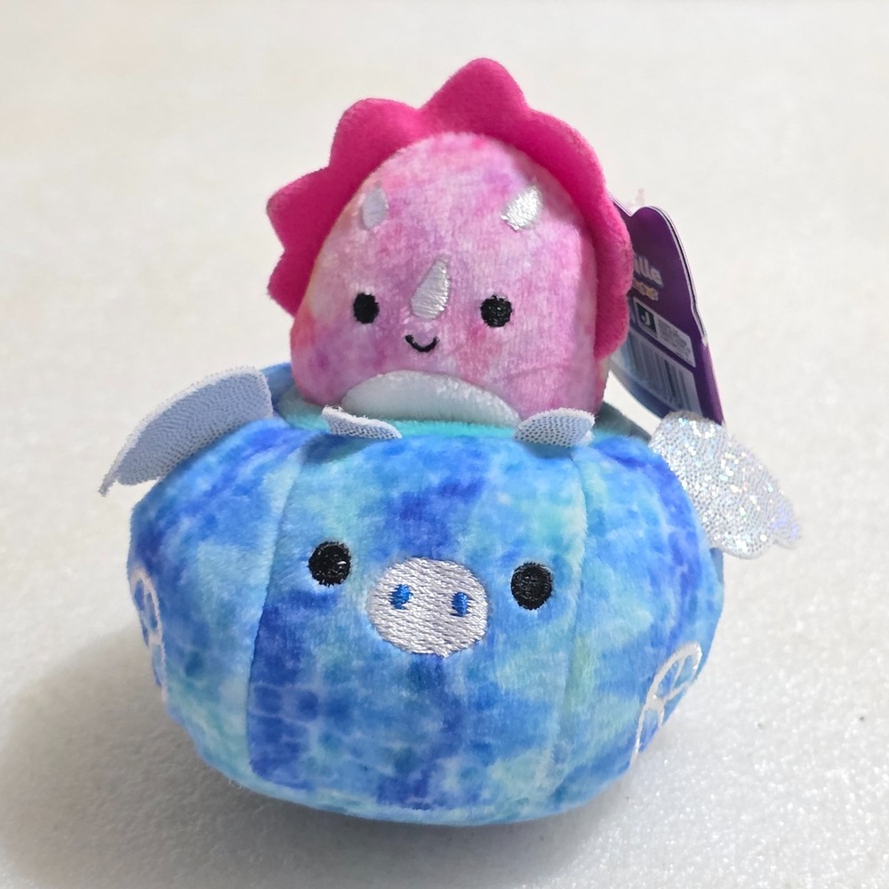 Squishville 2" Trinity Triceratops Pink Tie Dye Mini Plush Figure Blue Car New